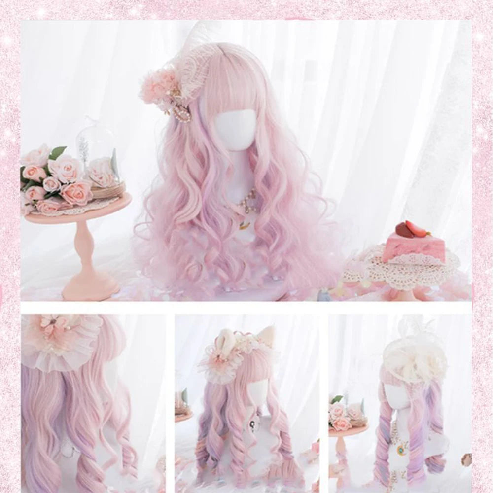 Long Wavy Peach Pink Synthetic Hair Wig for Cosplay and Daily Wear - 14