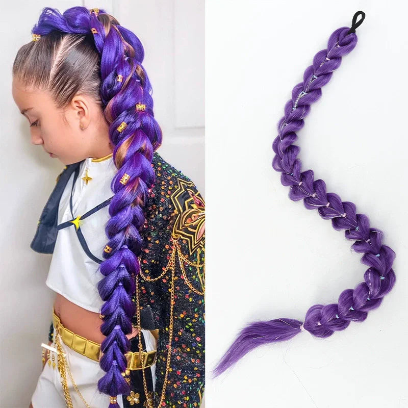 26-Inch Clip-In Braided Purple Ponytail for Kids and Costumes - 8