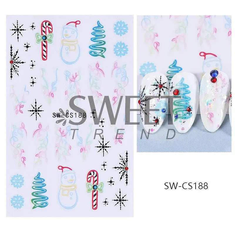 Festive 3D Christmas Nail Art Stickers for Holiday Manicure Decorations