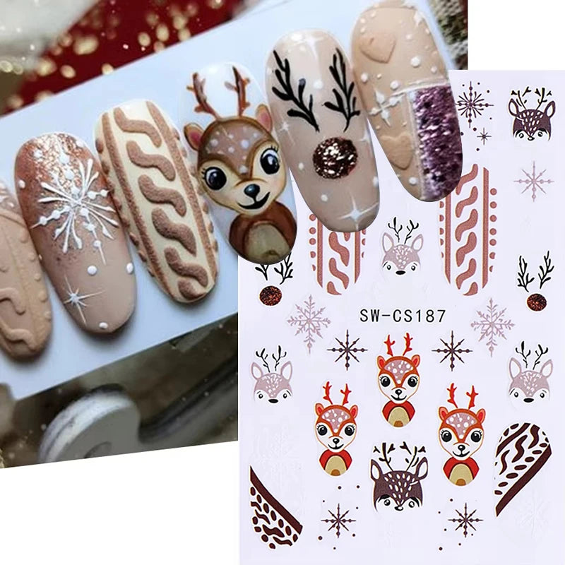 Festive 3D Christmas Nail Art Stickers for Holiday Manicure Decorations