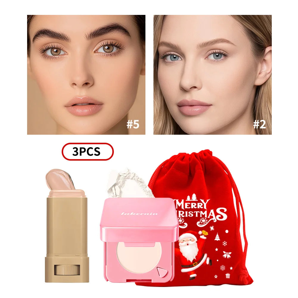Matte Foundation Stick and Setting Powder Makeup Set for Flawless Skin