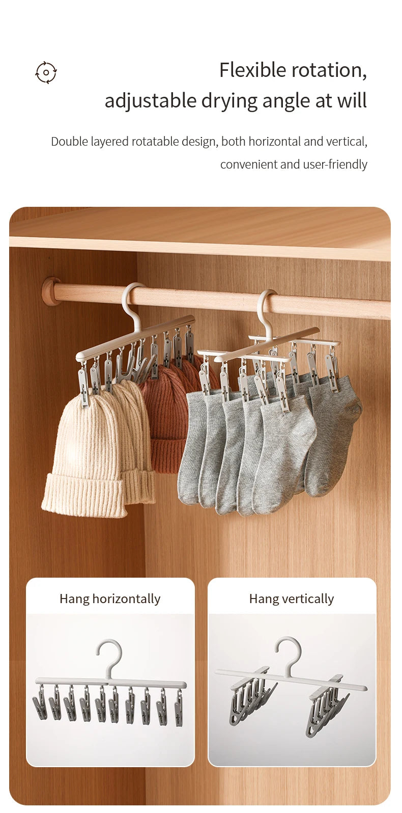 10-Clip Hanging Drying Rack for Socks and Undergarments - 10