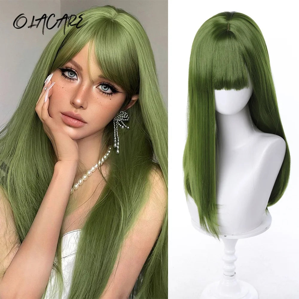 24 Inch Long Pink Cosplay Wig with Bangs