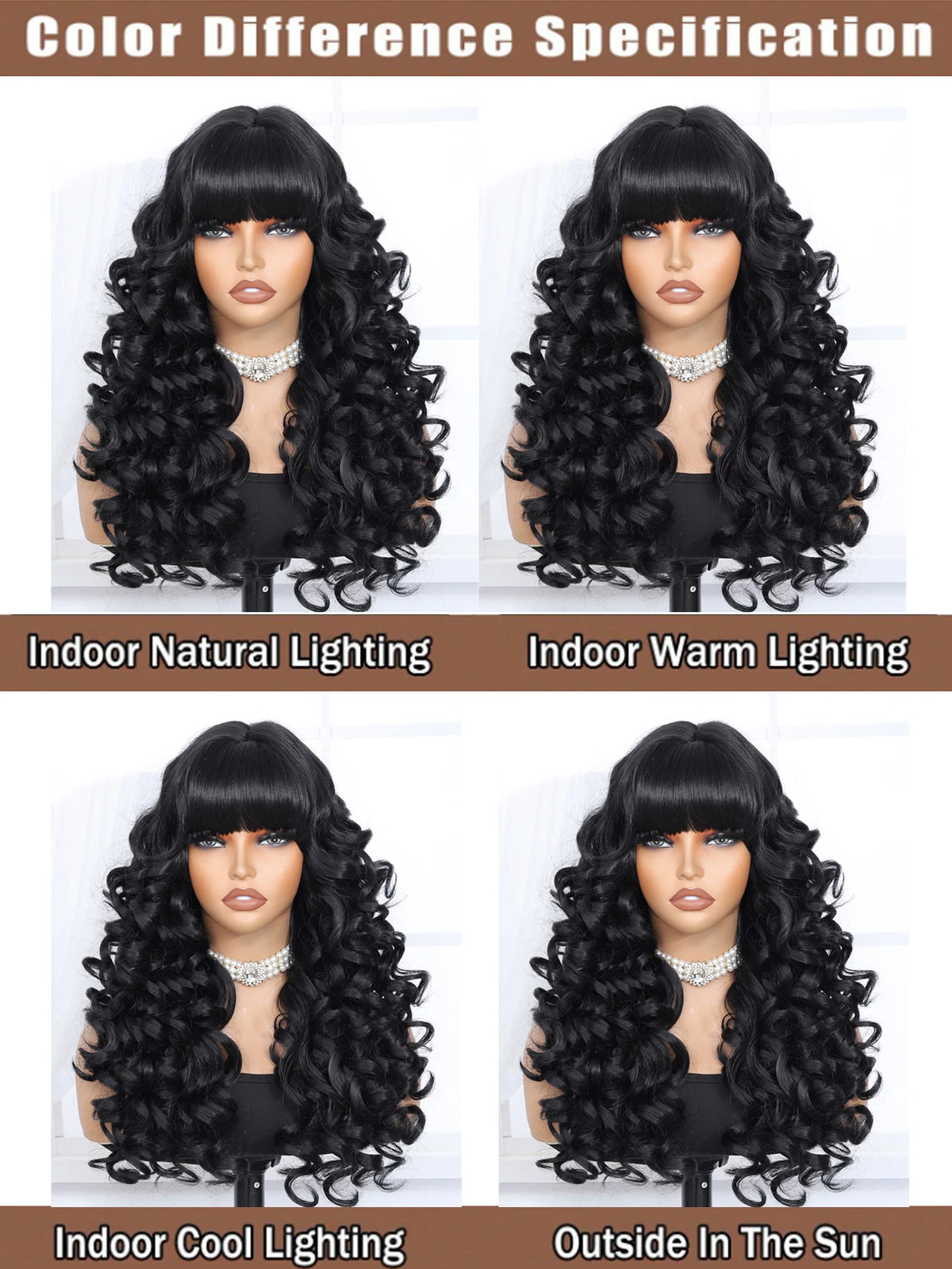 28-Inch Long Curly Synthetic Wig with Bangs