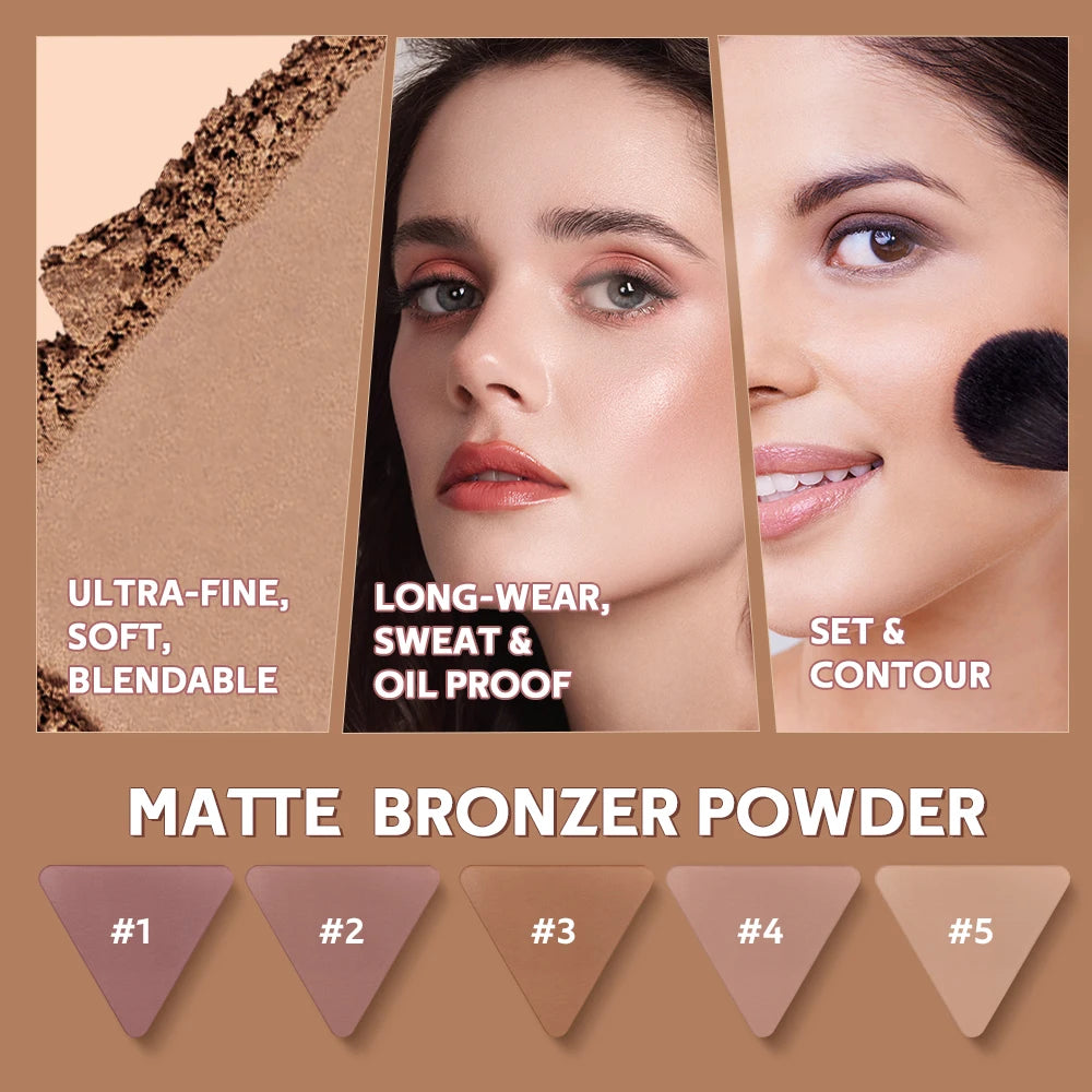 Long-Lasting Matte Bronzer Powder for Face Contouring and Shading