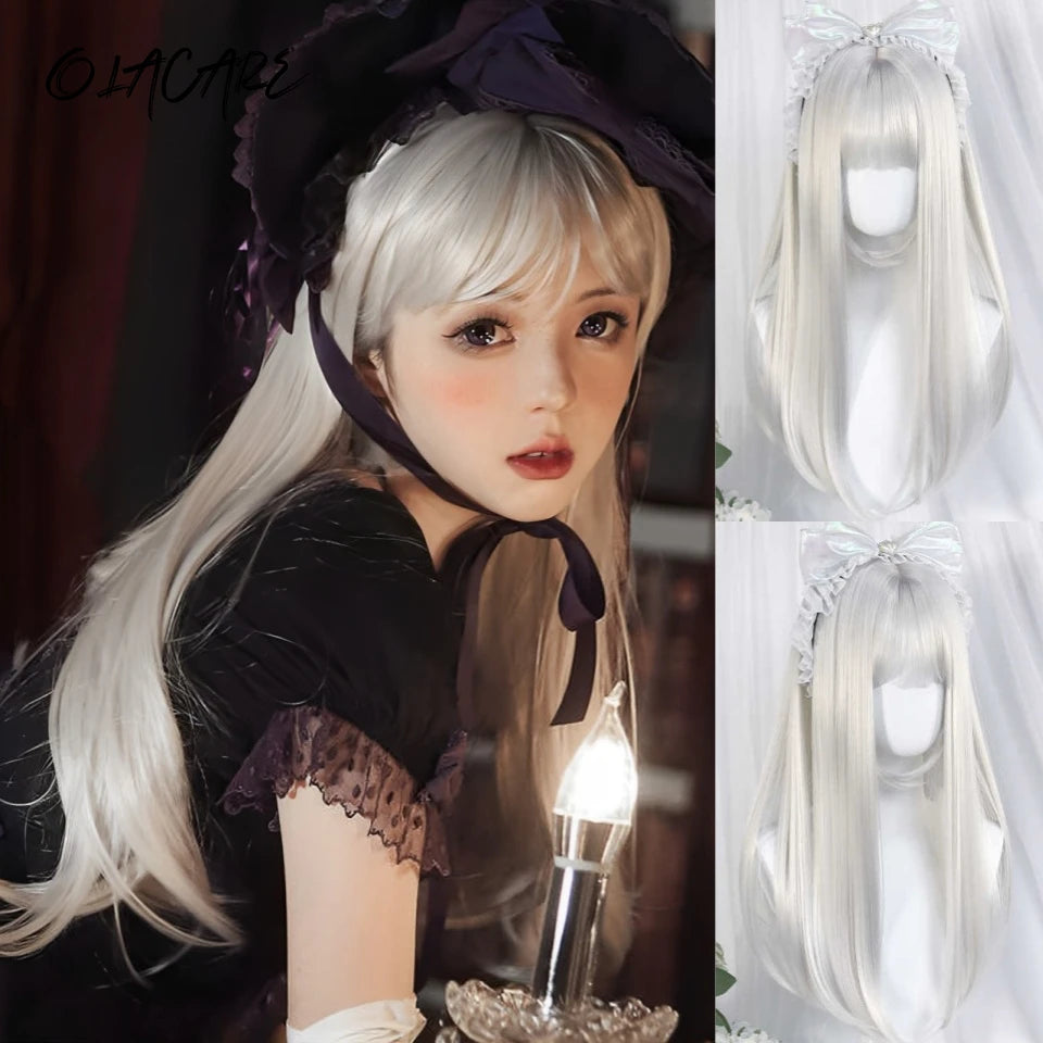 Long Straight Cosplay Wig with Bangs for Parties