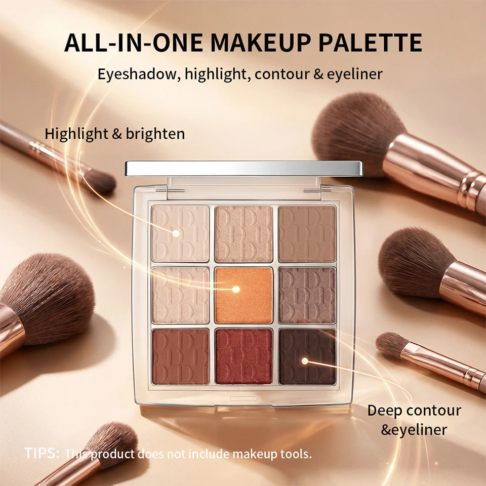 9-Color Professional Eyeshadow Palette with Blending Brush - 10