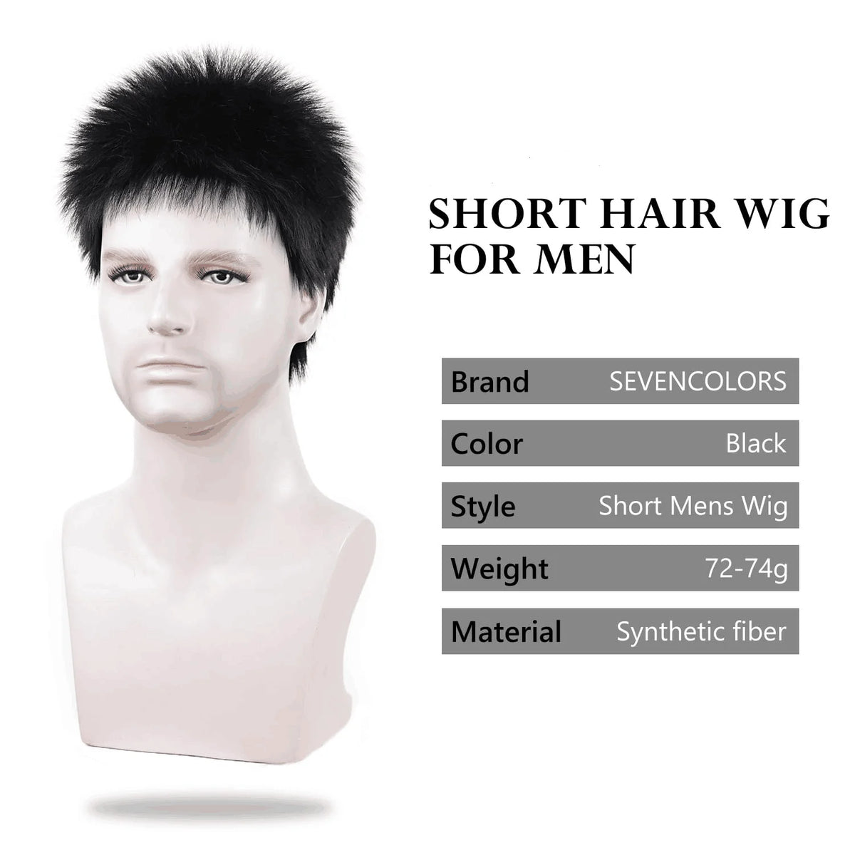 Short Layered Black Wig for Men Daily and Cosplay