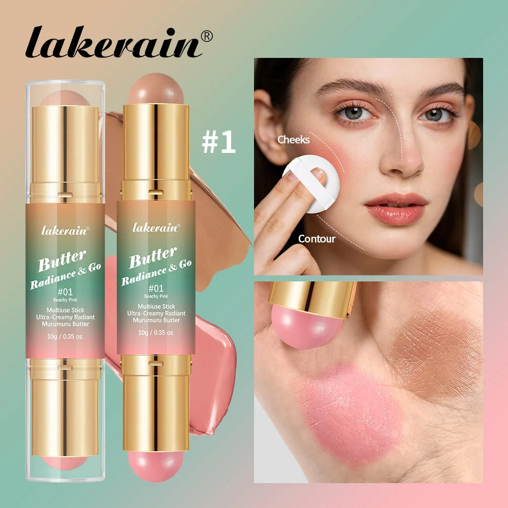 Dual-Ended Creamy Bronzer and Blush Stick for Face Lips and Eyes