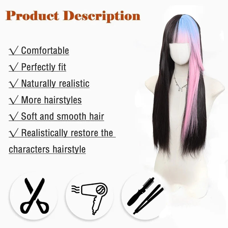 Long Straight Two-Tone Cosplay Wig with Bangs - 2