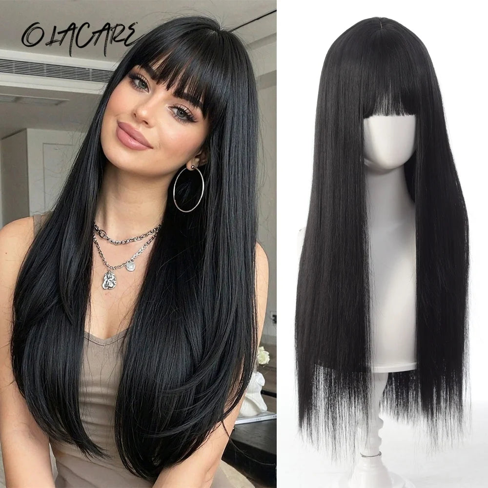 24 Inch Long Pink Cosplay Wig with Bangs