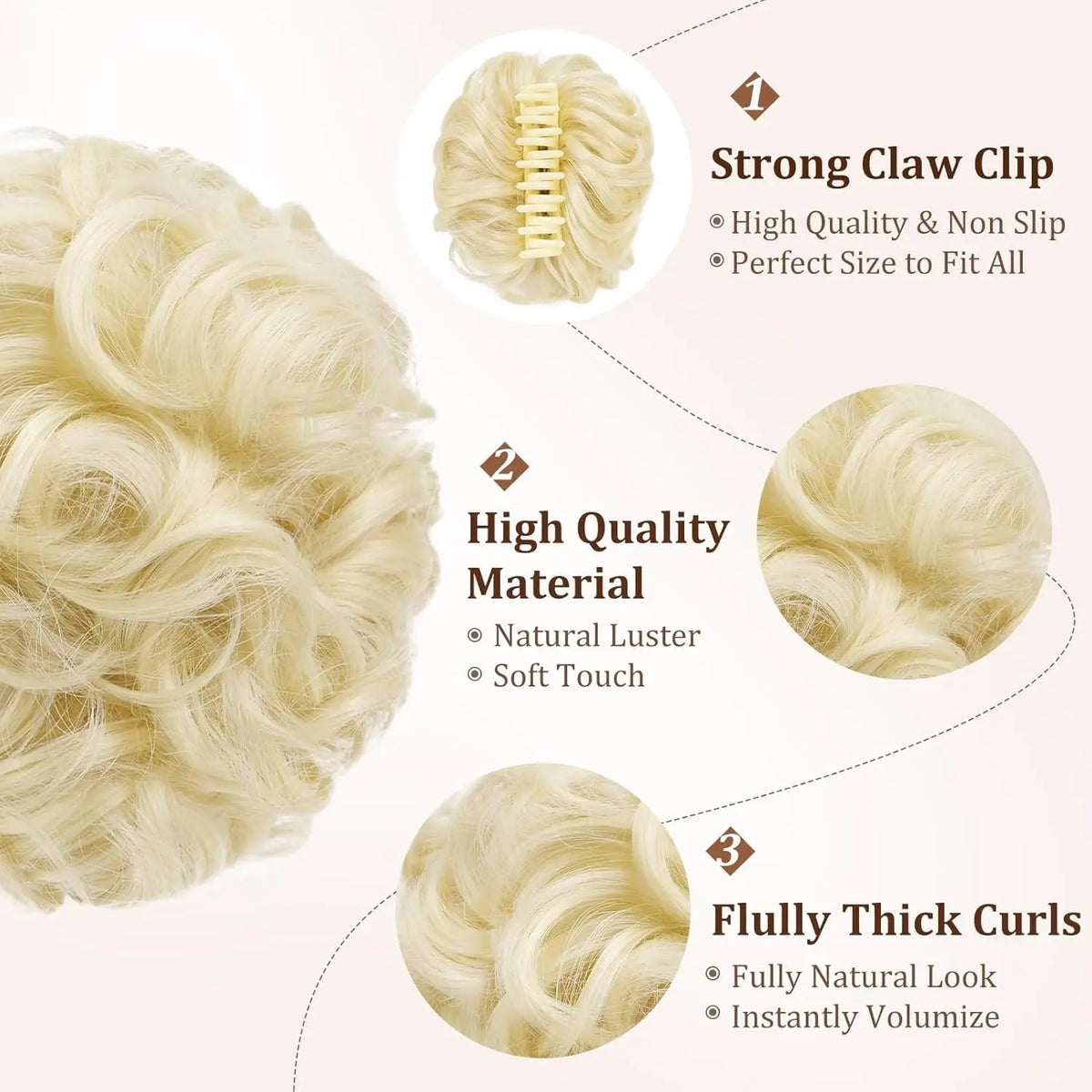 Messy Wavy Bun Hair Extension with Claw Clip for Instant Volume