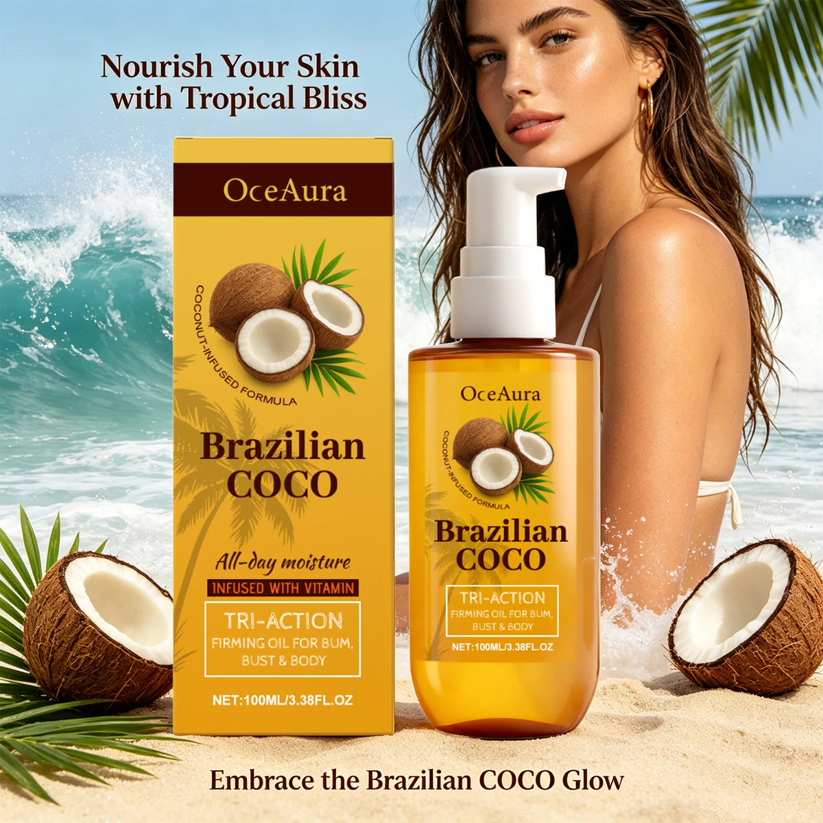 Coconut Firming Body Oil for Skin Hydration and Elasticity Restoration