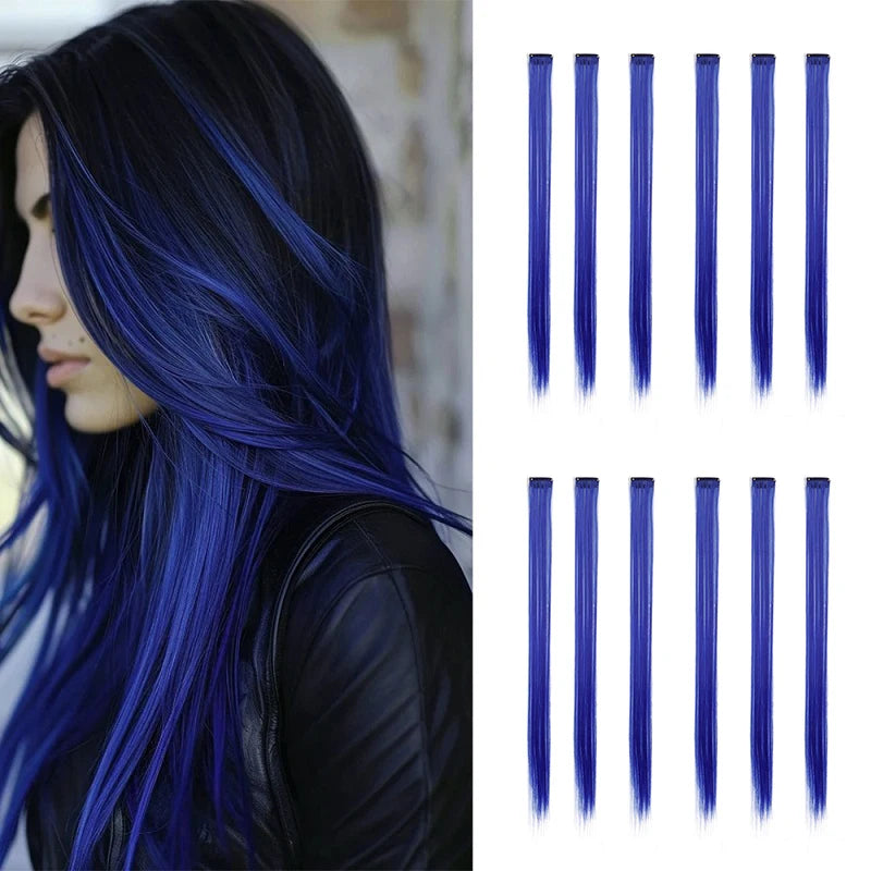 12-Piece Colorful Clip-In Hair Extensions for Parties - 1