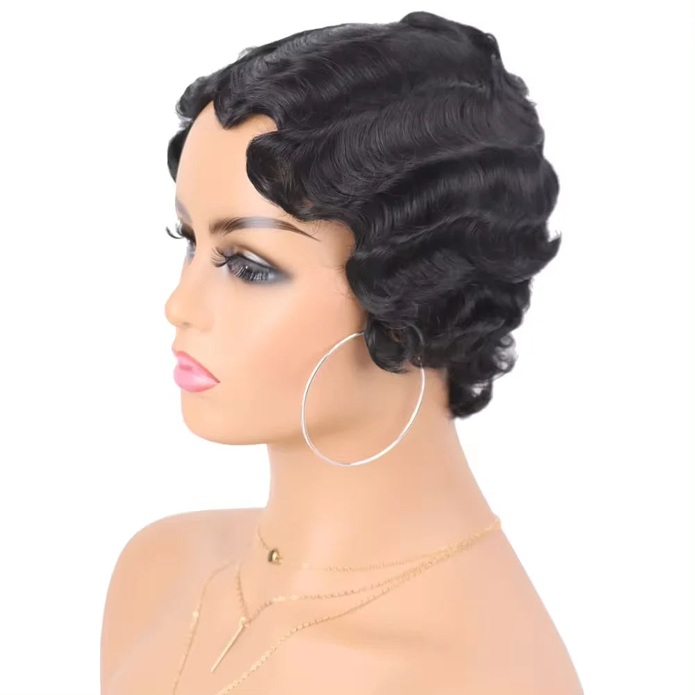 Short Curly Finger Wave Wig for Women 1920s Cosplay and Daily Use