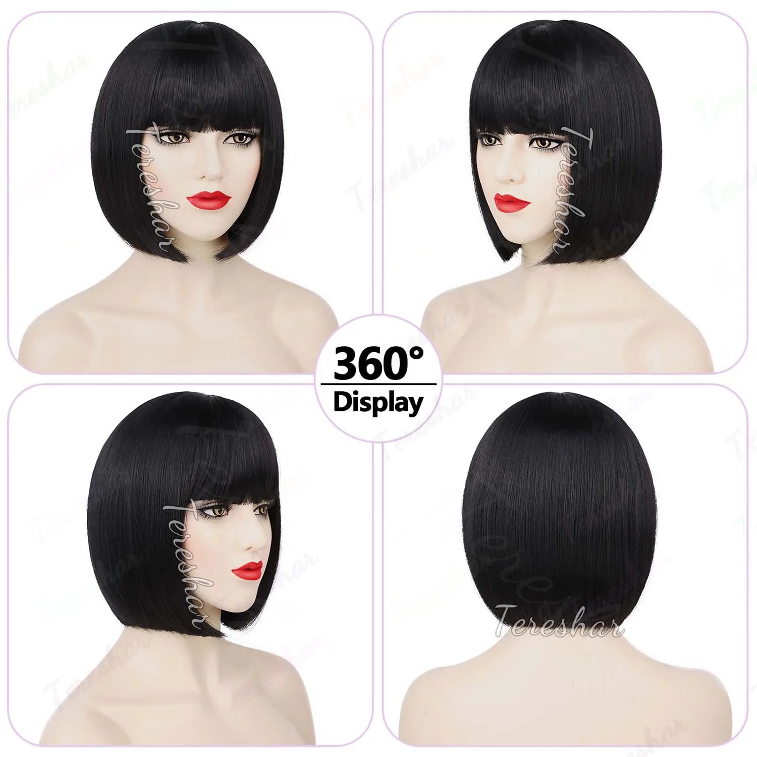 Short Straight Bob Wig with Bangs for Daily Wear and Cosplay - 3
