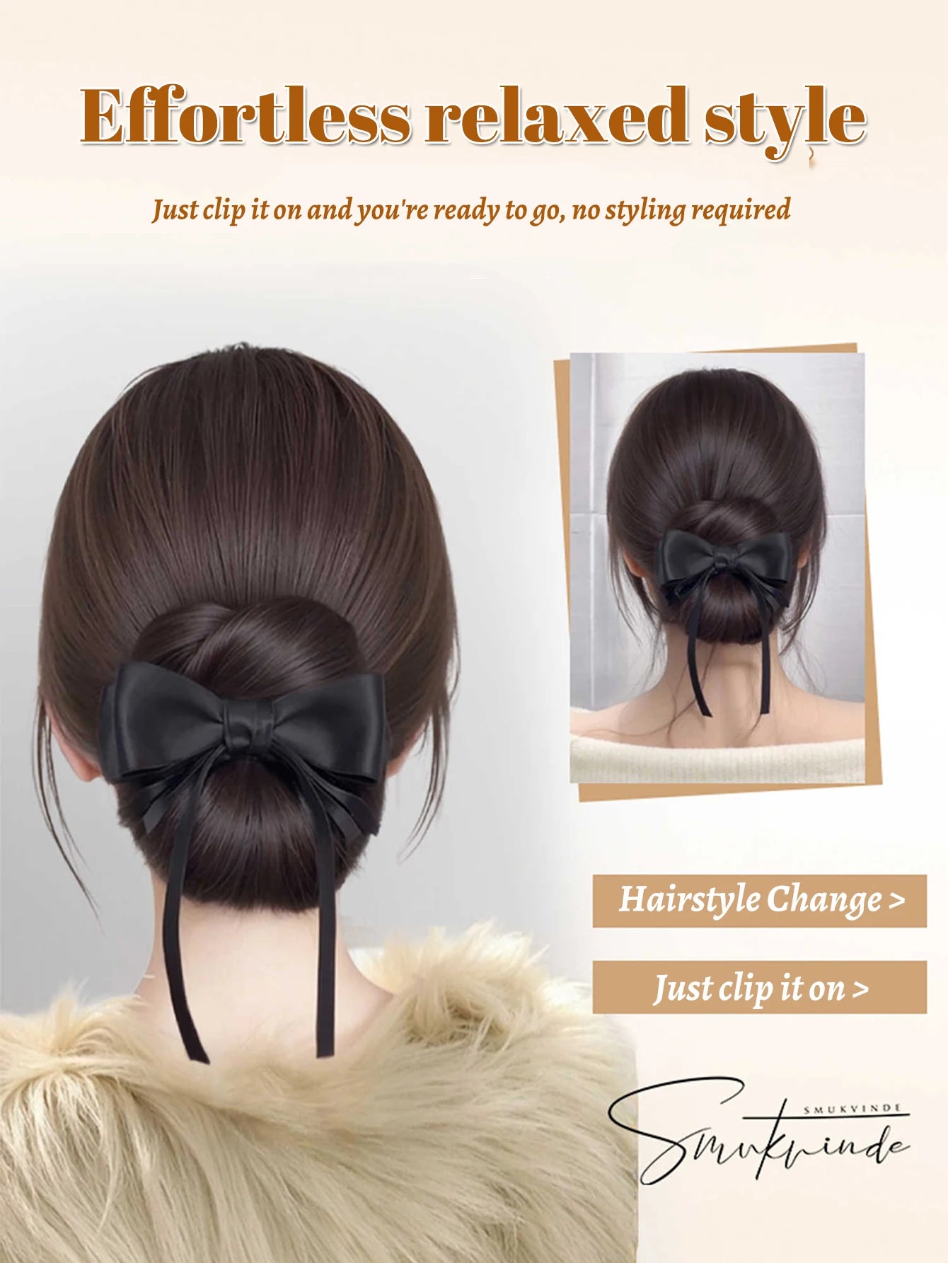 Messy Bun Hair Extension with Bow Claw Clip for Instant Volume - 11