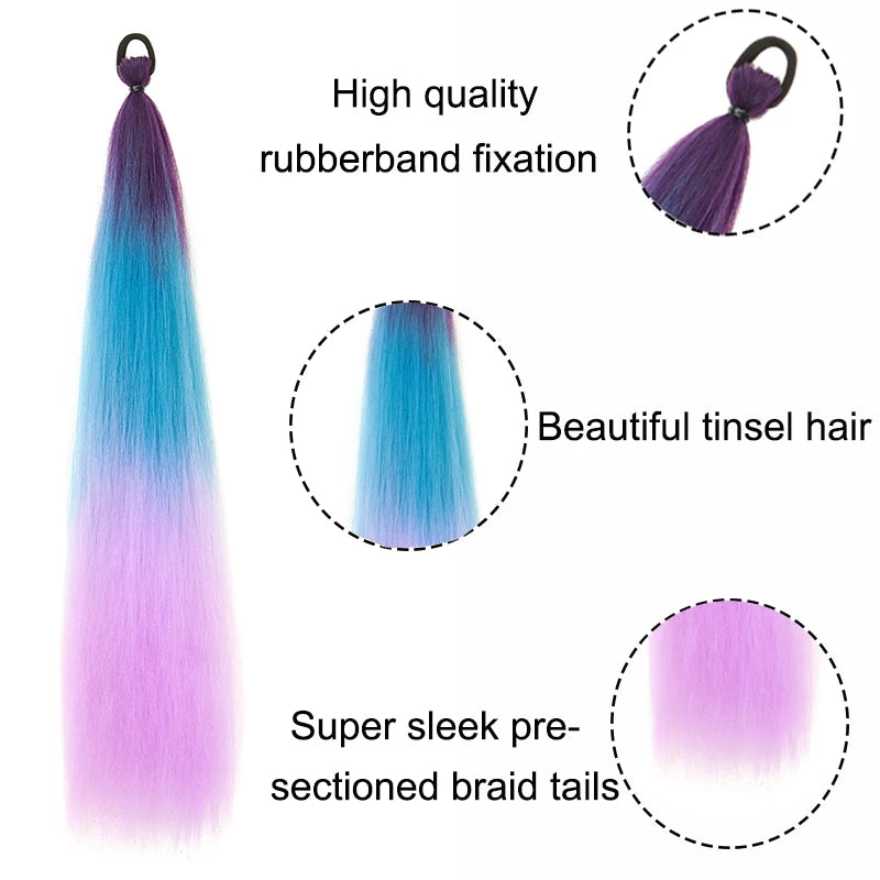 24-Inch Long Colored Braided Ponytail Hair Extension