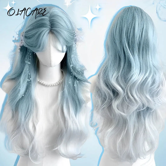 Long Wavy Ombre Lolita Cosplay Wig with Bangs
