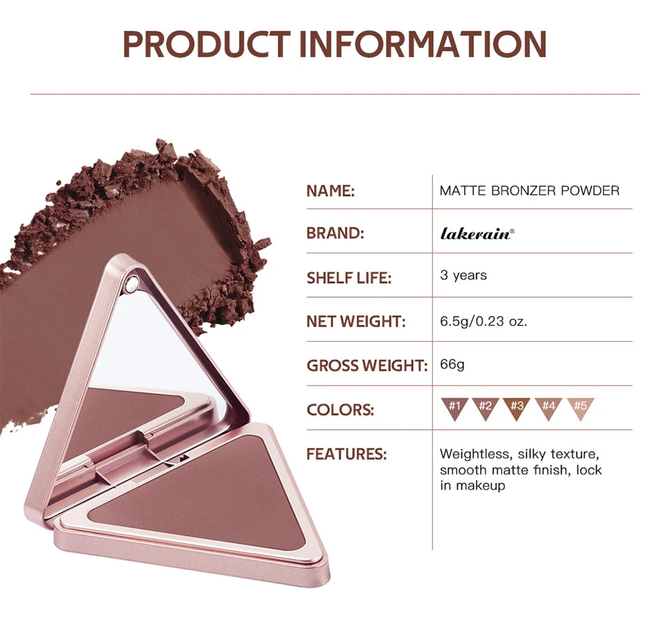 Long-Lasting Matte Bronzer Powder for Smooth Face Contouring