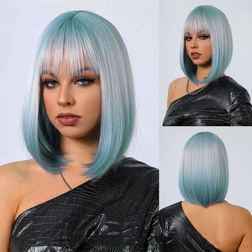 Long Straight Synthetic Wig with Bangs for Cosplay and Parties - 37