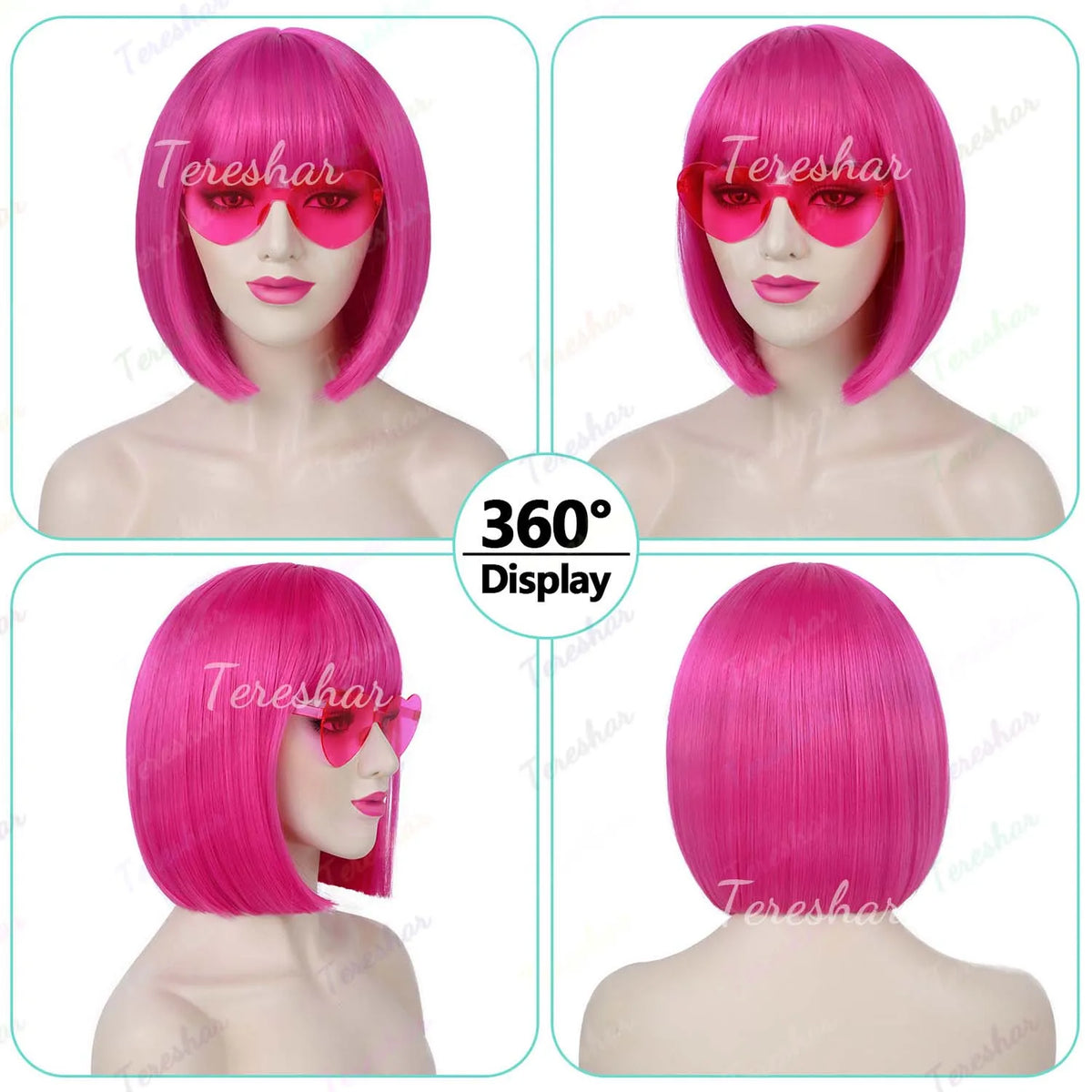 Short Straight Bob Wig with Heart Sunglasses for Parties and Cosplay