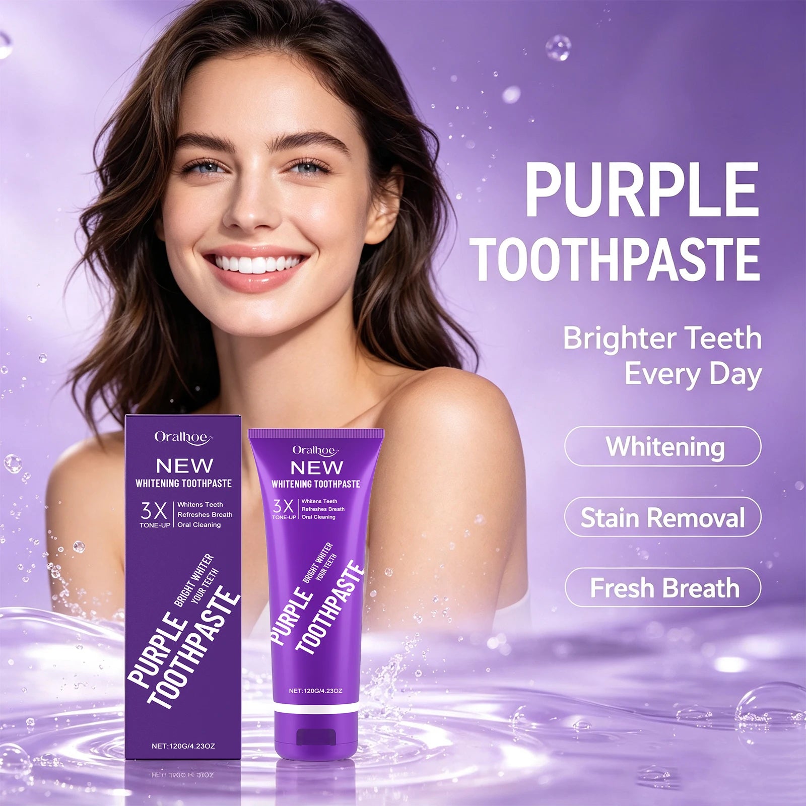 Purple Teeth Whitening Toothpaste for Stain Removal and Fresh Breath - 1