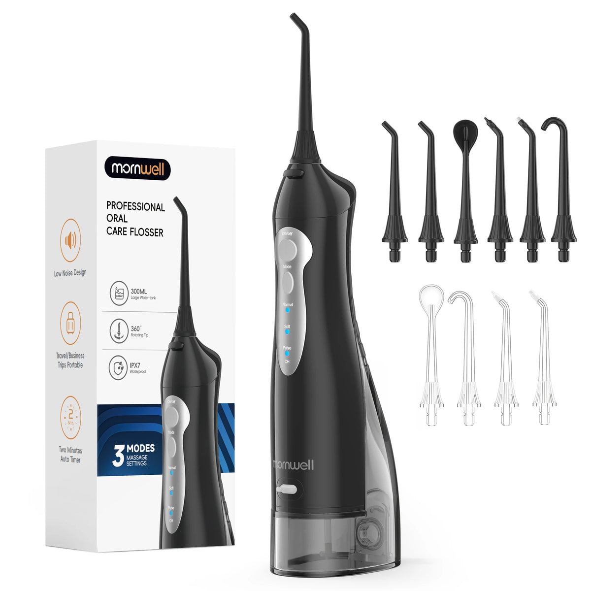 Portable Cordless Water Flosser with 6 Tips and 3 Modes for Teeth Cleaning