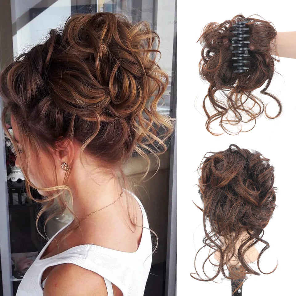 Messy Curly Claw Clip Hair Bun Extension - 16
