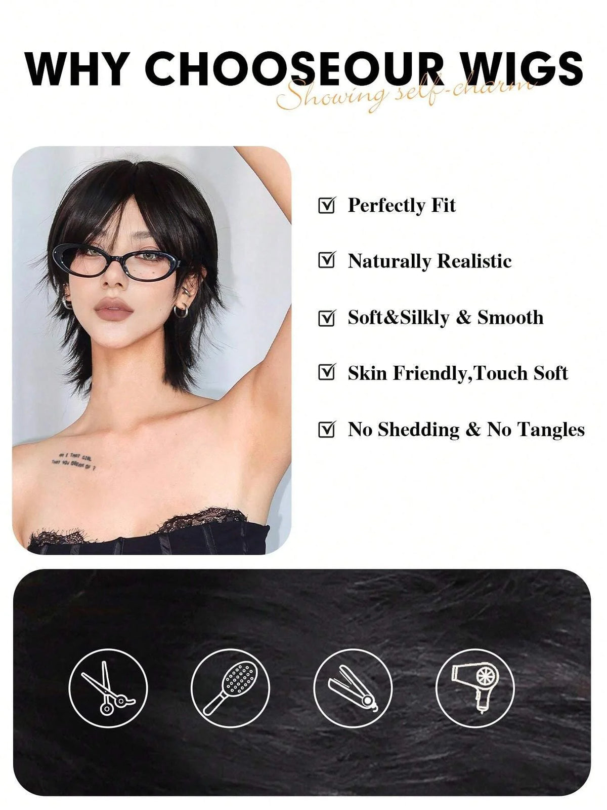 Short Layered Pixie Cut Wig with Bangs