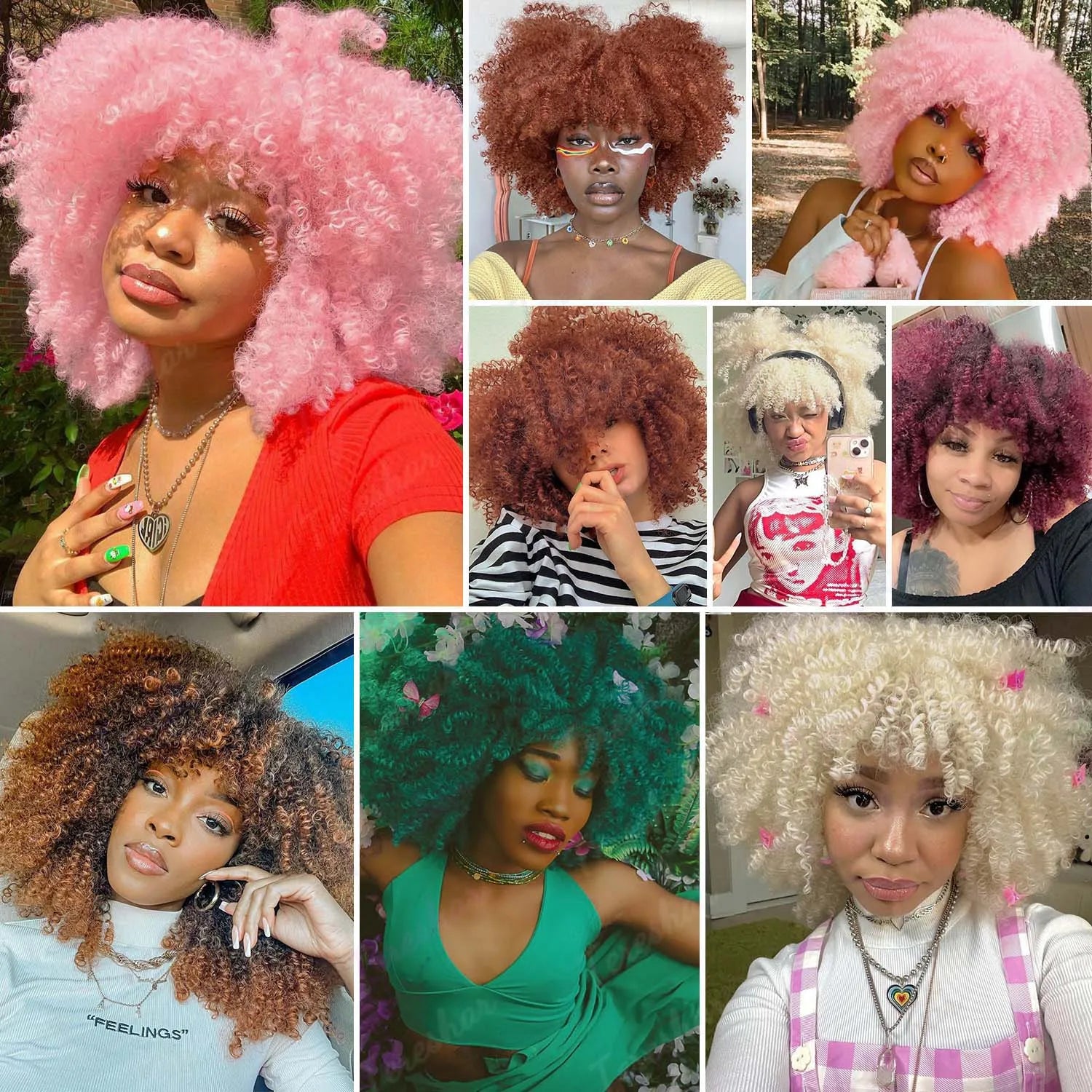 Short Curly Afro Wig with Bangs for Daily Wear - 7