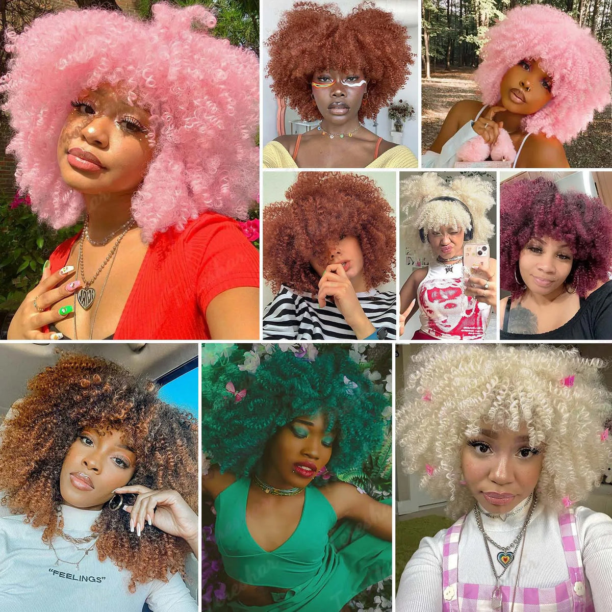 Short Curly Afro Wig with Bangs for Daily Wear