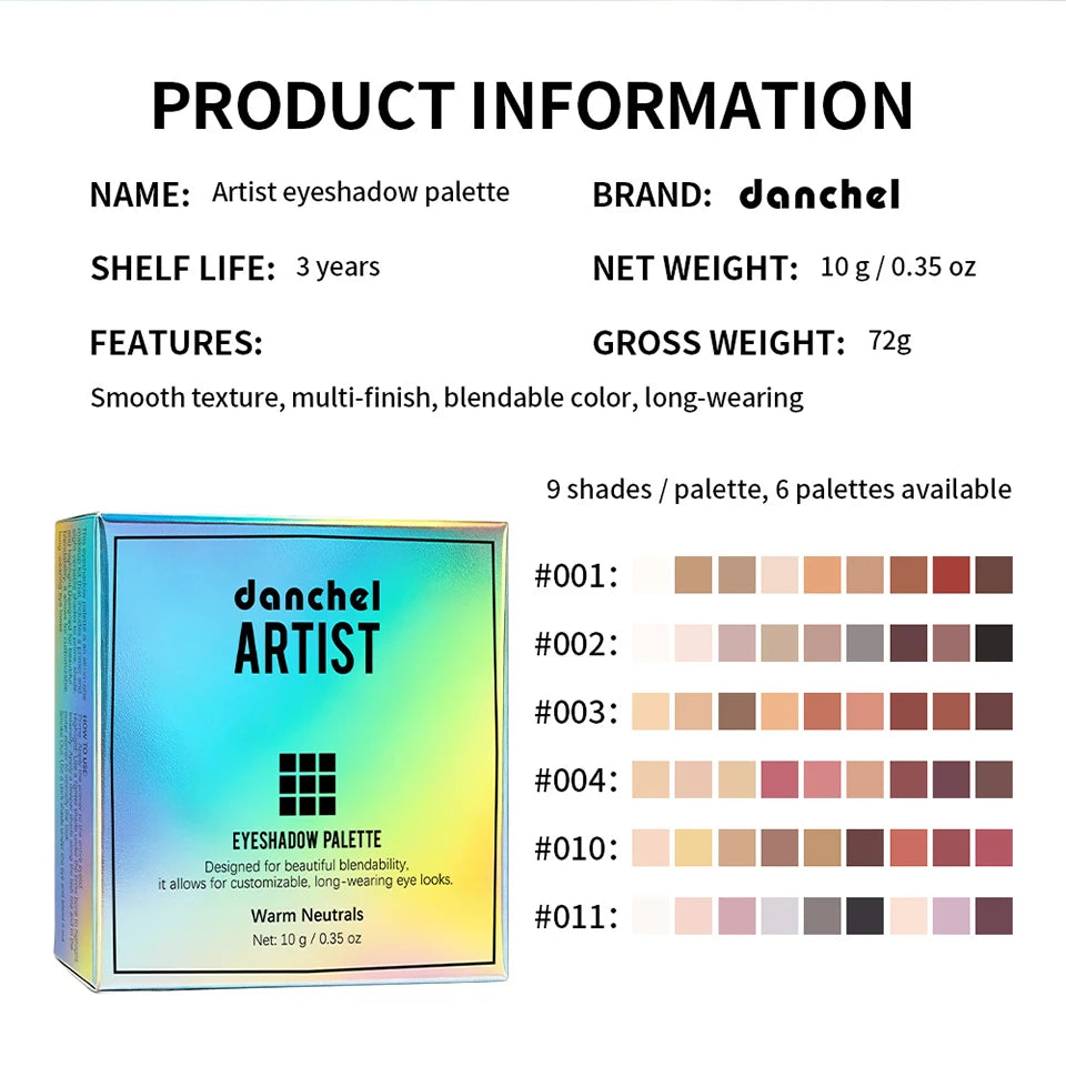9-Color Professional Eyeshadow Palette with Blending Brush