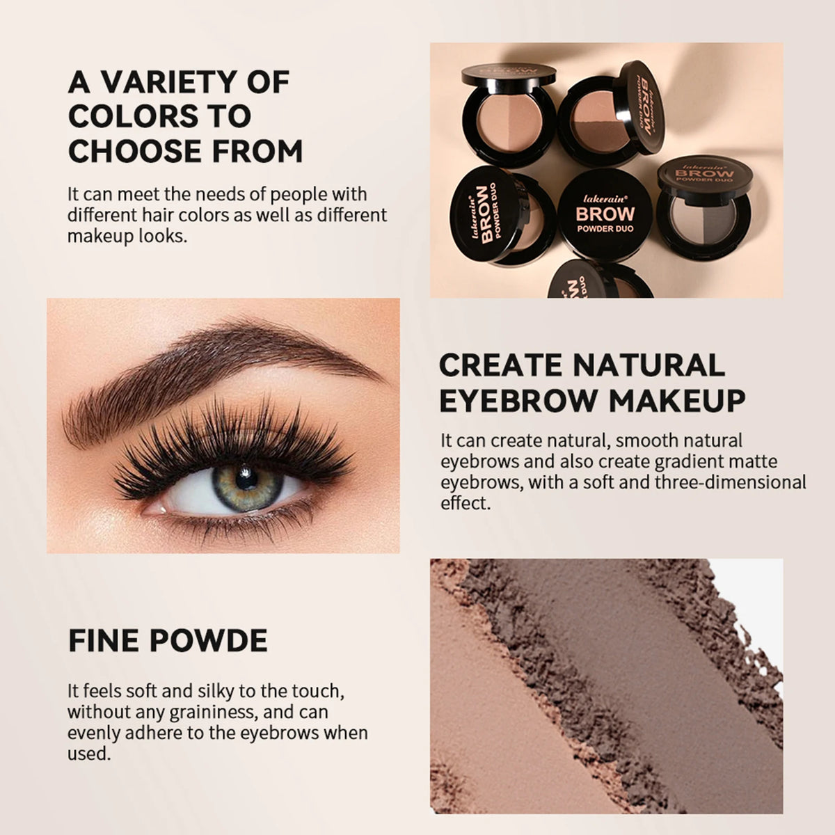 Dual-Tone Eyebrow Powder Palette with Professional Grooming Brush