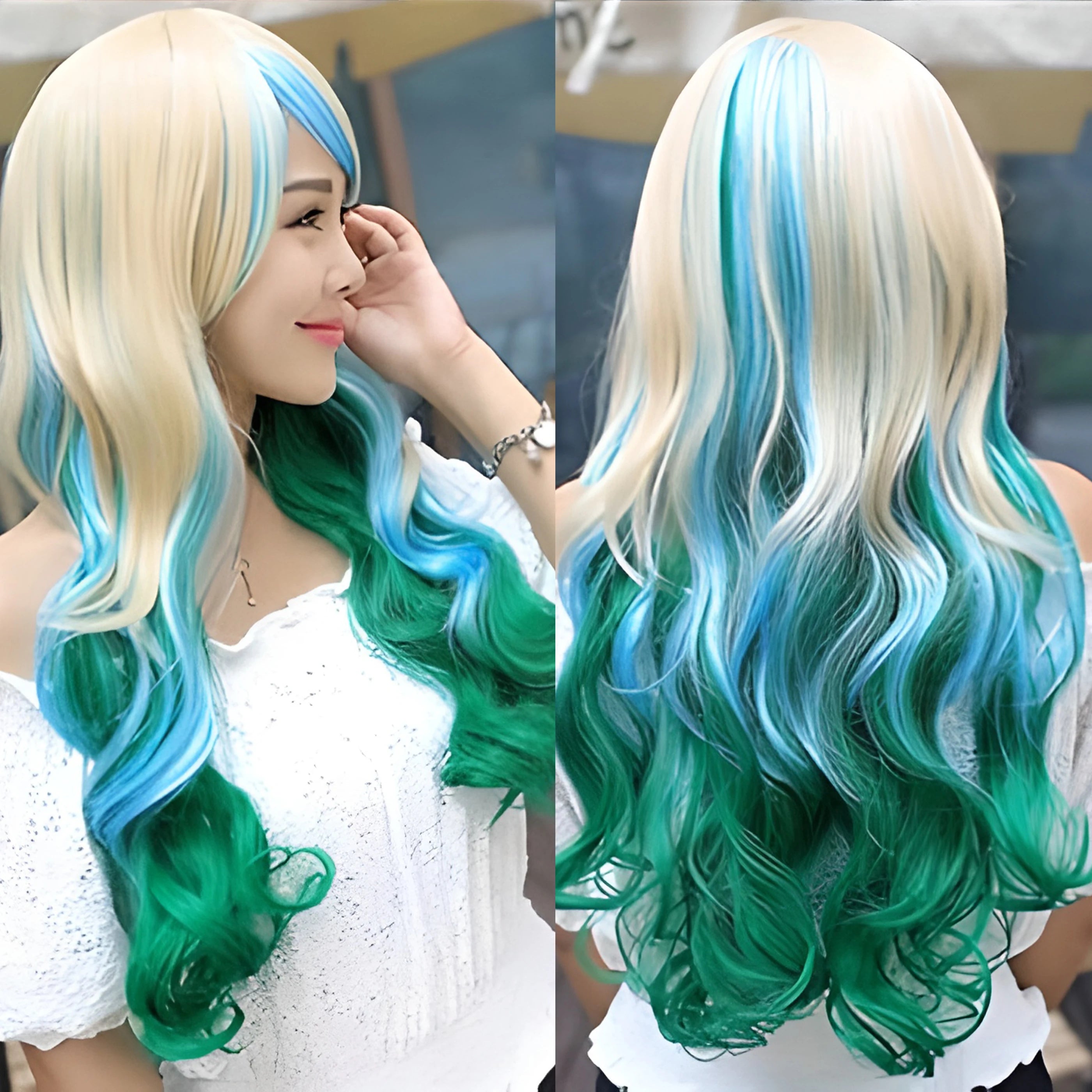 Long Ombre Cosplay Wig with Bangs for Parties and Costumes - 7