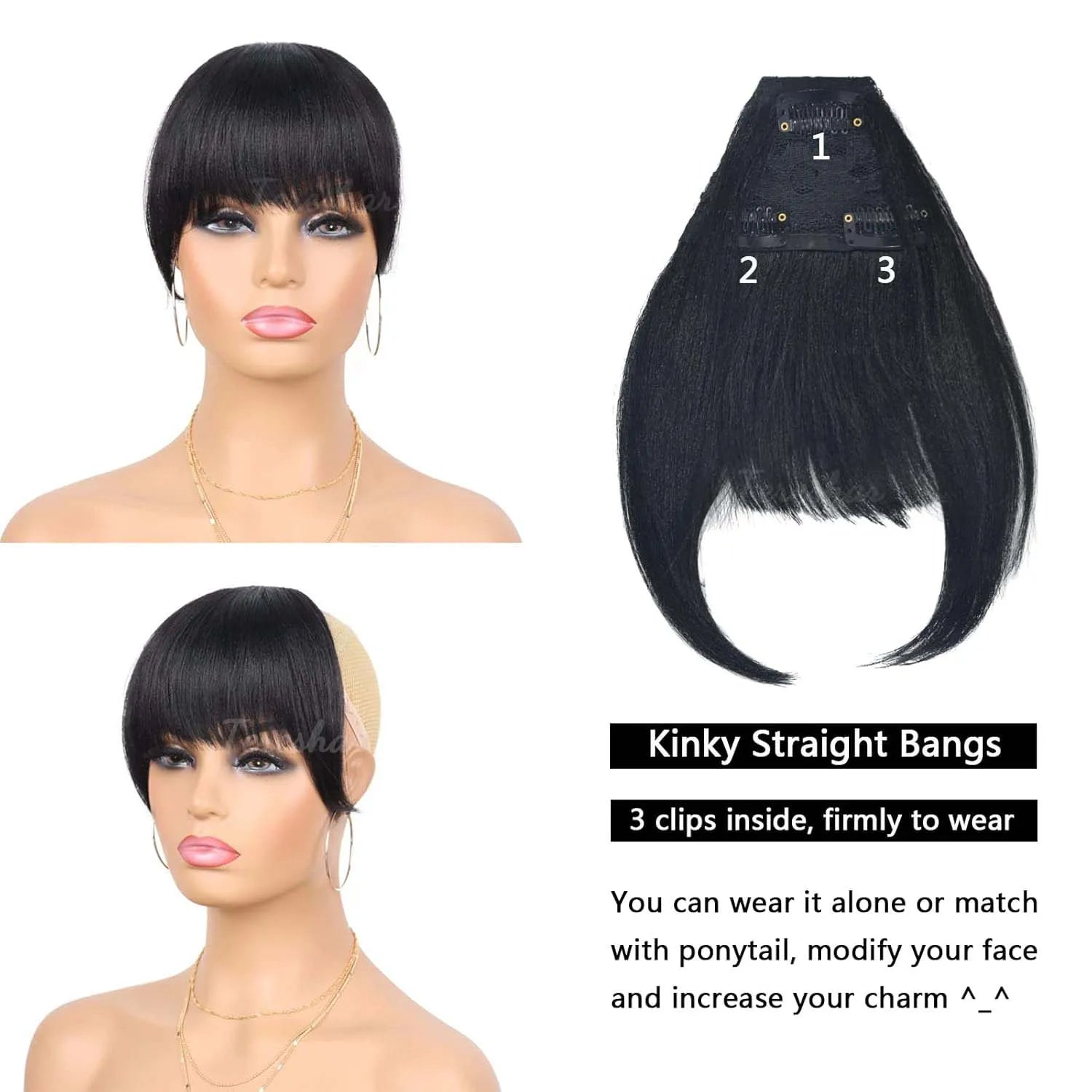 Long Yaki Straight Ponytail Extension with Bangs for Daily Hair Styling - 6