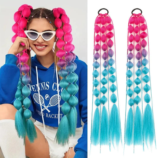 Colorful Ombre Bubble Braid Hair Extensions for Parties