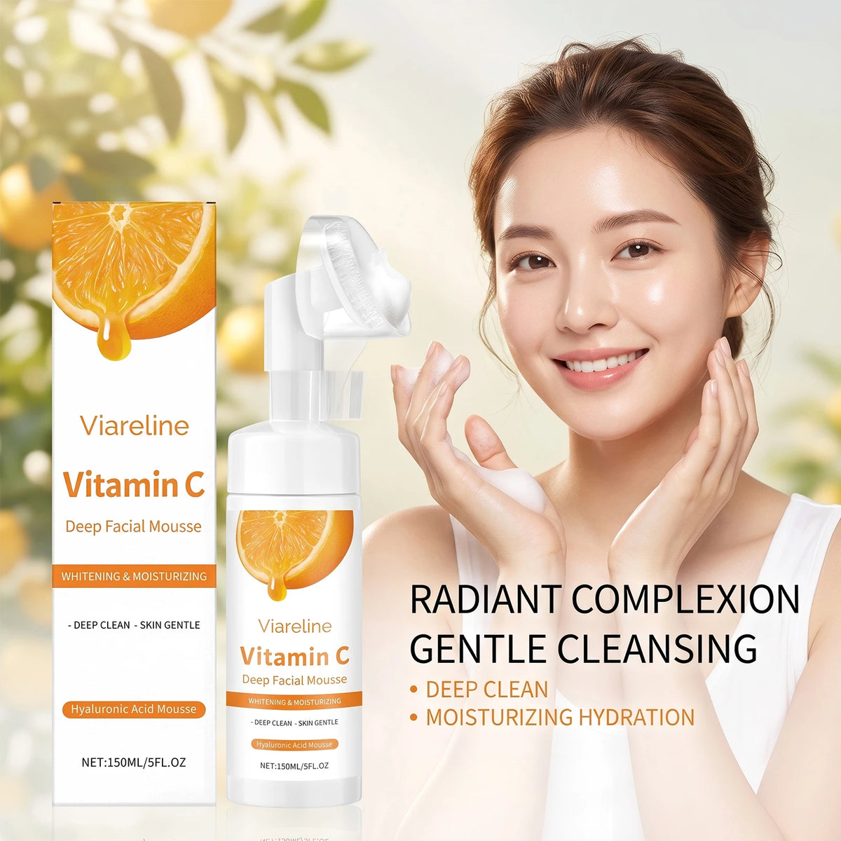 Vitamin C Brightening Facial Cleanser with Built-in Exfoliating Brush