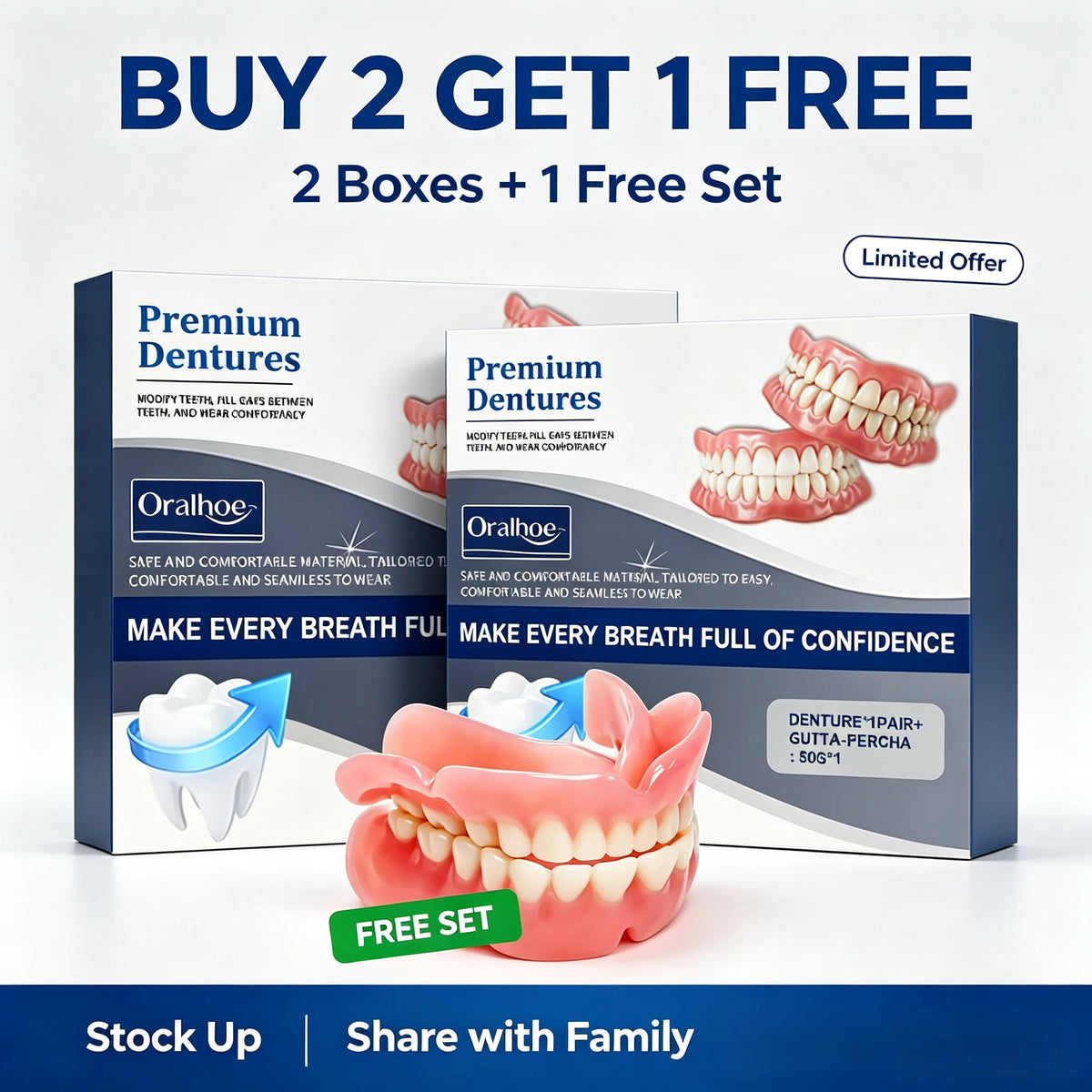 Comfortable Silicone Snap-On Denture Set for a Natural Realistic Smile