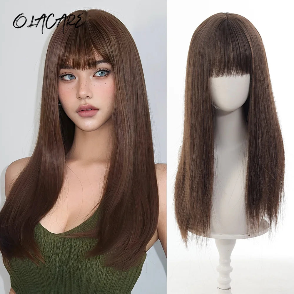 24 Inch Long Pink Cosplay Wig with Bangs