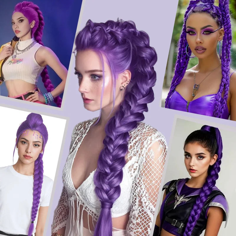 36 Inch Pre-Braided Purple Ponytail Extension for Cosplay - 6