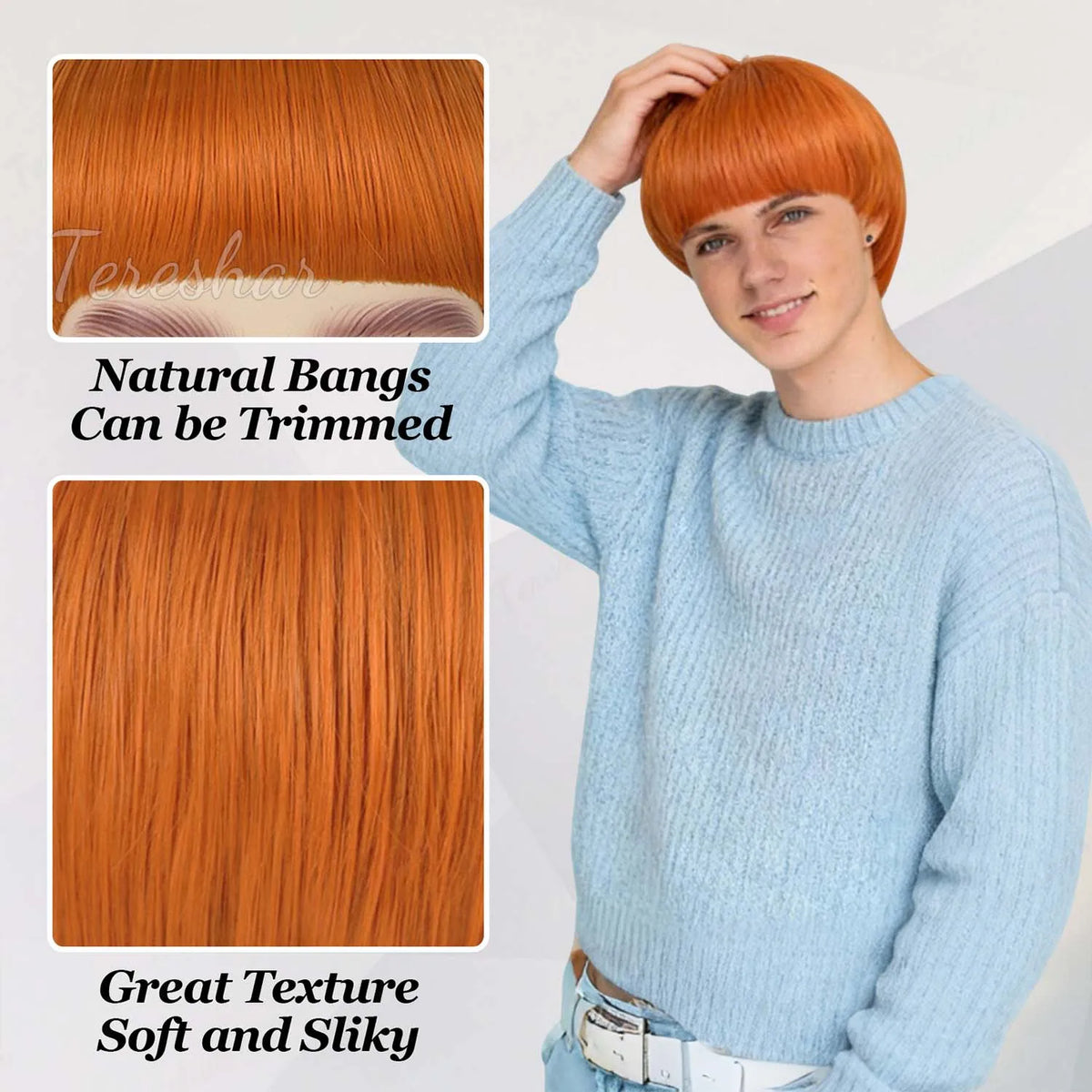 Short Retro Bowl Cut Cosplay Wig with Glasses for Costume Parties