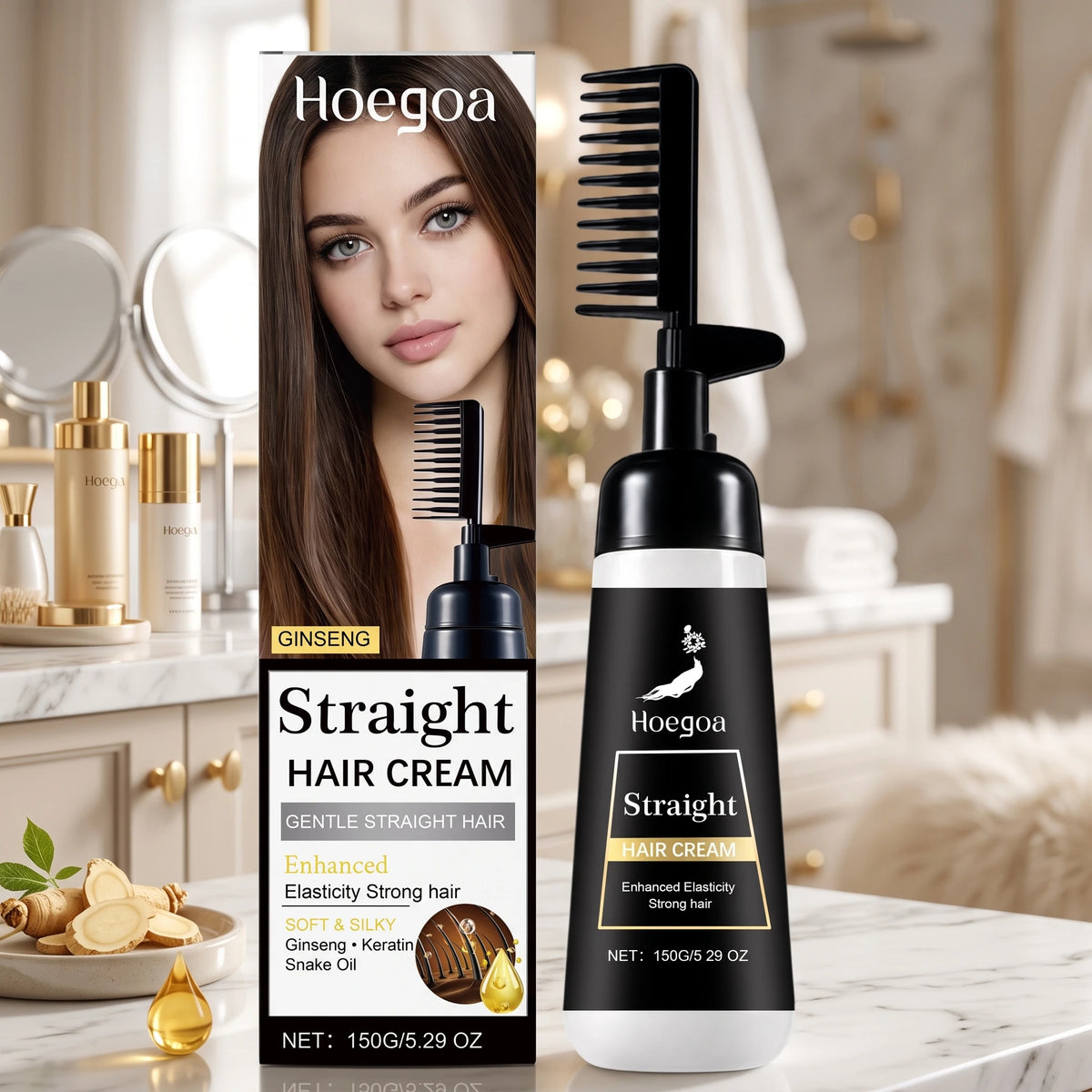 One-Step Hair Straightening Cream with Built-In Comb for Silky Smooth Hair