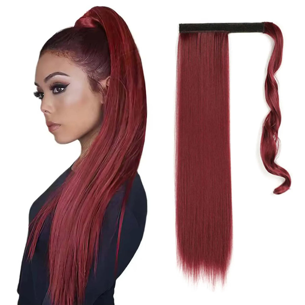 24 Inch Long Straight Wrap Around Ponytail Hair Extension for Women