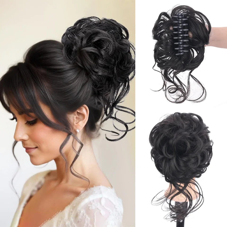 Messy Curly Claw Clip Hair Bun Extension