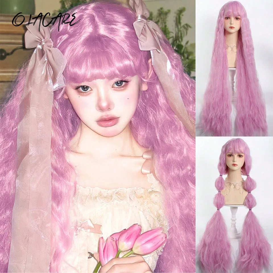 Wavy Brown Cosplay Wig with Curly Pigtails for Costume Parties - 66