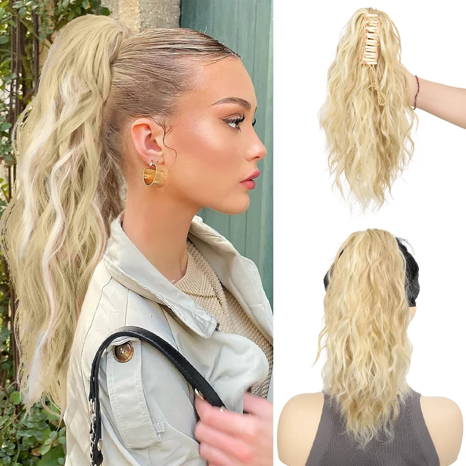 14-Inch Wavy Synthetic Claw Clip Ponytail Extension - 18