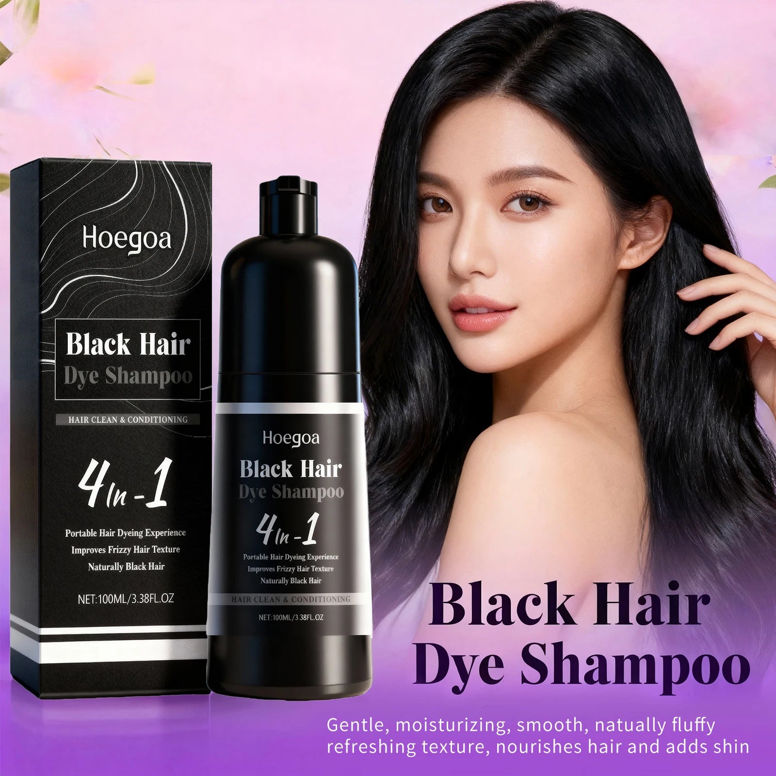 4-in-1 Instant Black Hair Dye Shampoo for Gray Coverage - 4