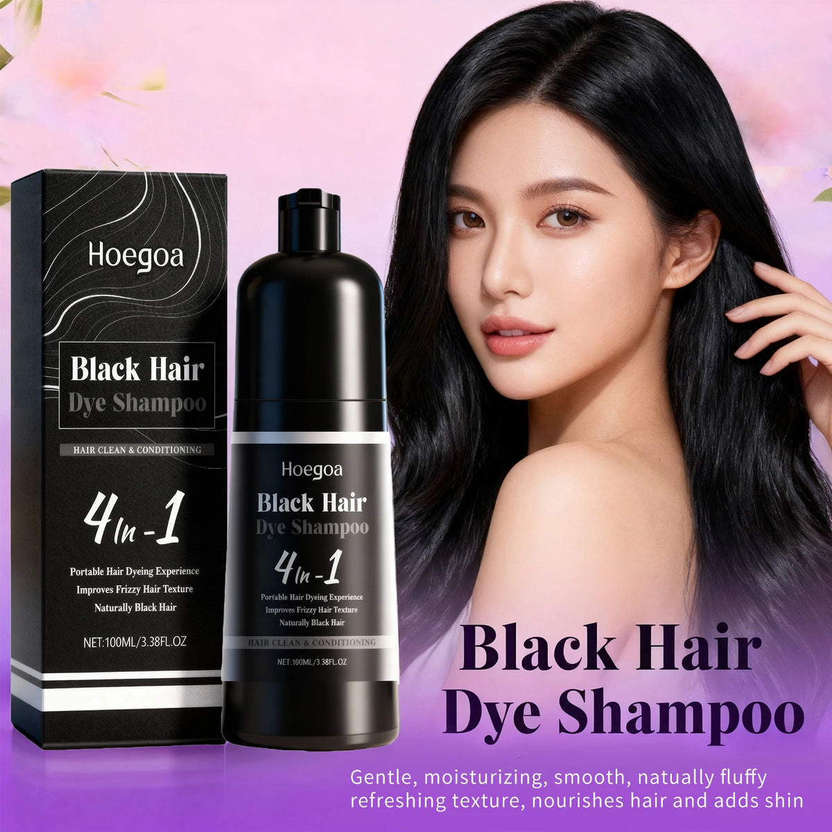 4-in-1 Instant Black Hair Dye Shampoo for Gray Coverage