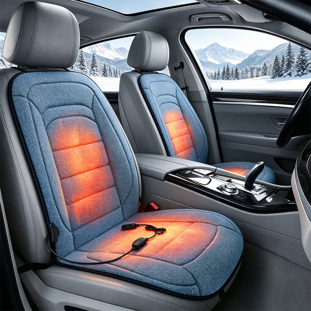 Heated Lambswool Car Seat Cushion for Cold Weather Driving